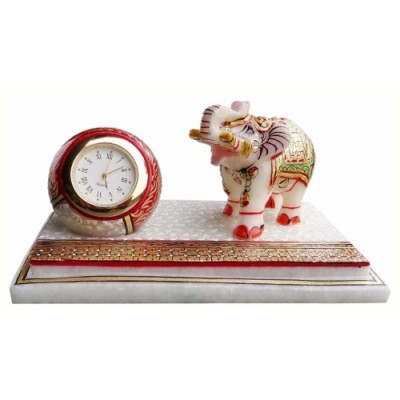 MARBLE ELEPHANT WITH CLOCK