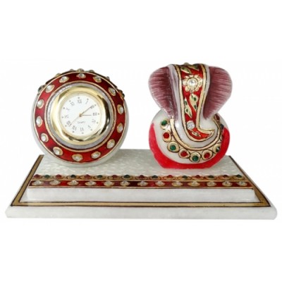 MARBLE BEAUTIFULL GANESH WITH TABLE CLOCK