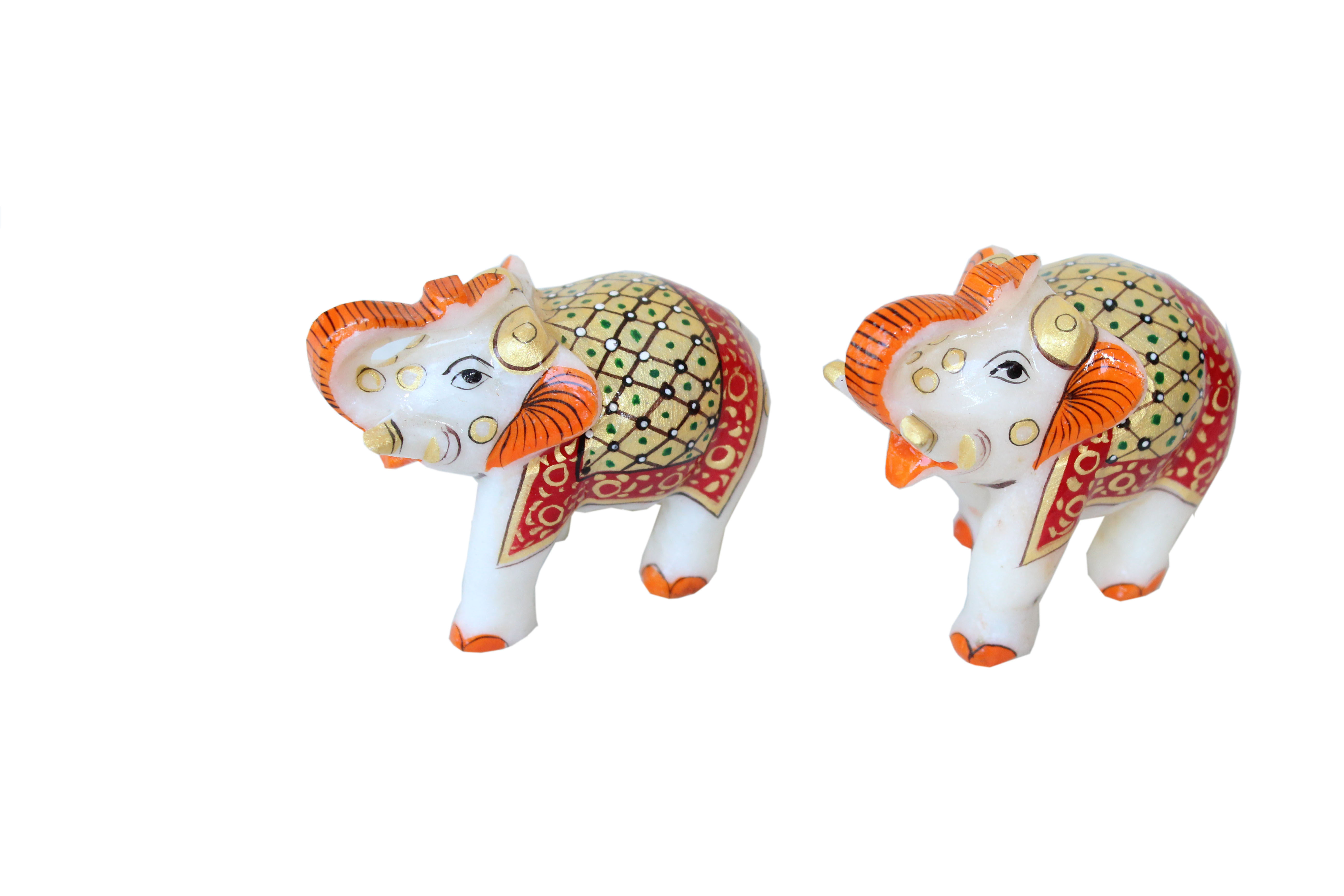 MARBLE  ELEPHANT PAIR ON HAND EMBOSS PAINITNG . 