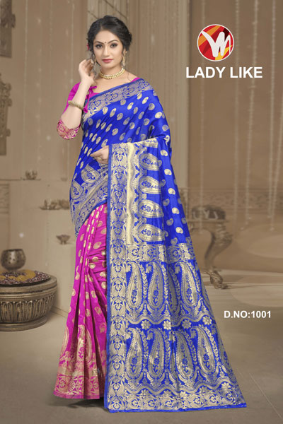 Lady Like Pink & Blue Saree