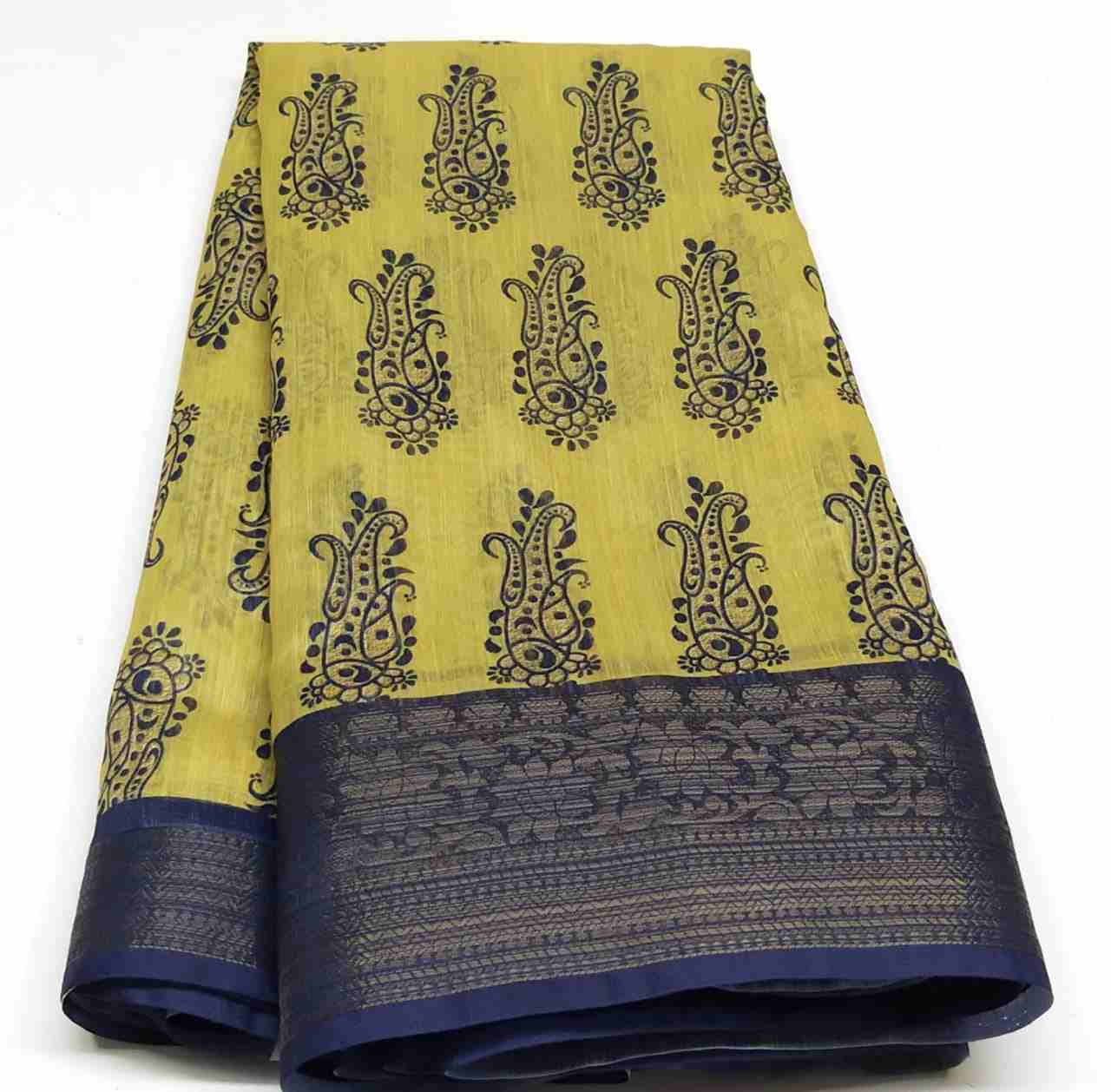 Rambha-2 Yellow Blue Cotton Saree