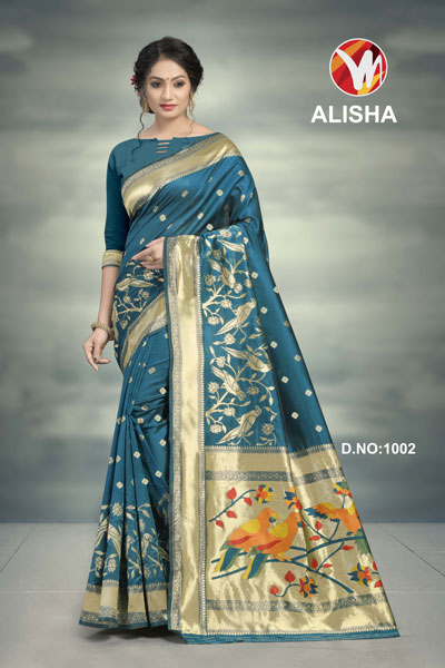 Alisha Teal Printed Saree