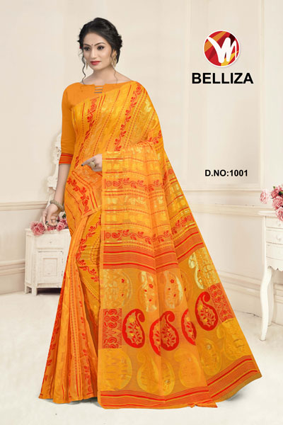 Belliza Orange Printed Saree